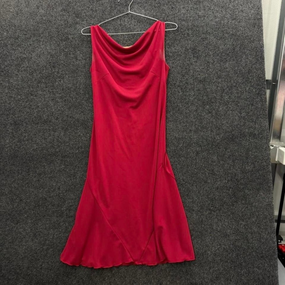 Express Women's 1/2 red draped cowl neck sleeveless midi dress made Korea